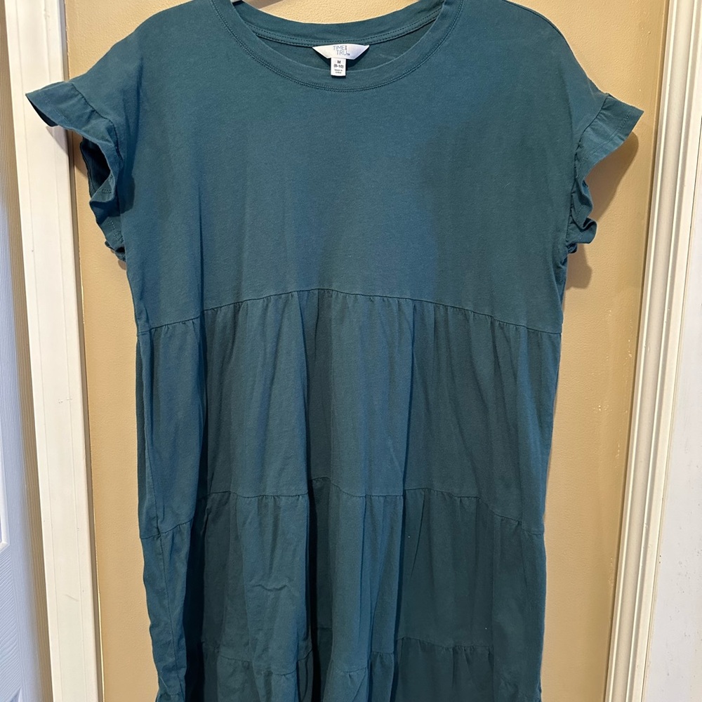 Teal Ruffle Sleeve Tiered Dress